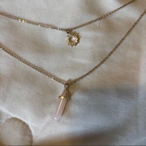 Claire's Gold Layered Necklace with Pale Pink Crystal Point Pendant